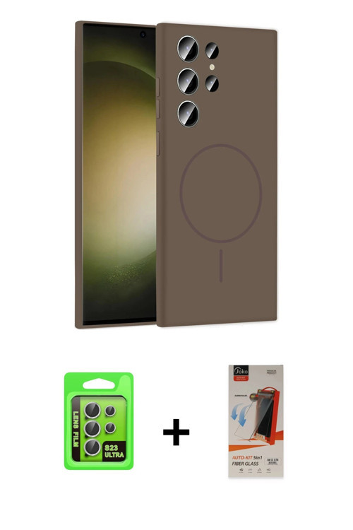 ieg™ Galaxy S23 Ultra Kılıf Yankı Form Serisi - Siyah AutoKit 5in1 Fiber Hayalet Cam Ekran Koruyucu
