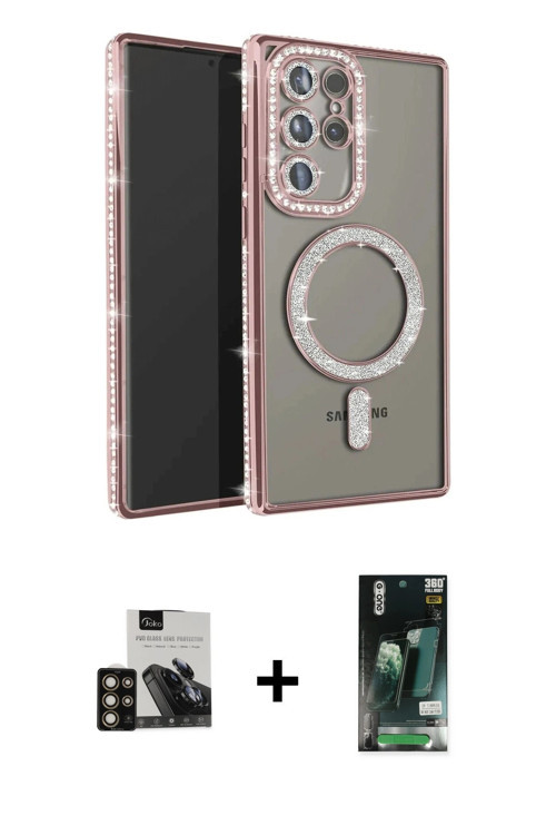 ieg™ Galaxy S23 Ultra Kılıf Zirve Doku Prime - Siyah 360 Mat Full Body Arka Koruyucu + Gold PVD Meta
