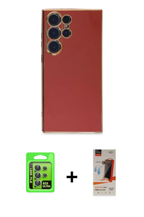ieg™ Galaxy S23 Ultra Kılıf Yankı Serisi - Siyah AutoKit 5in1 Fiber Hayalet Cam Ekran Koruyucu + Yeş