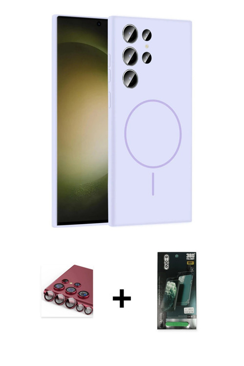 ieg™ Galaxy S23 Ultra Kılıf Yankı Form Serisi - Siyah 360 Mat Full Body Arka Koruyucu + Kırmızı Vald
