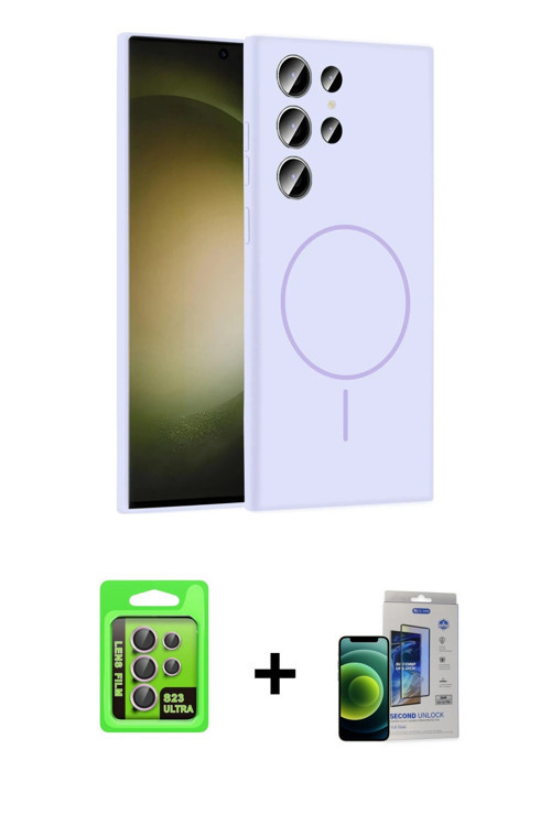 ieg™ Galaxy S23 Ultra Kılıf Yankı Form Serisi - Siyah Durable Full Glue Curved Cam + Lila Raze Metal