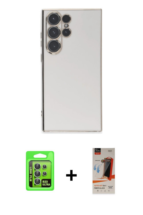 ieg™ Galaxy S23 Ultra Kılıf Yankı Serisi - Siyah AutoKit 5in1 Fiber Hayalet Cam Ekran Koruyucu + Yeş