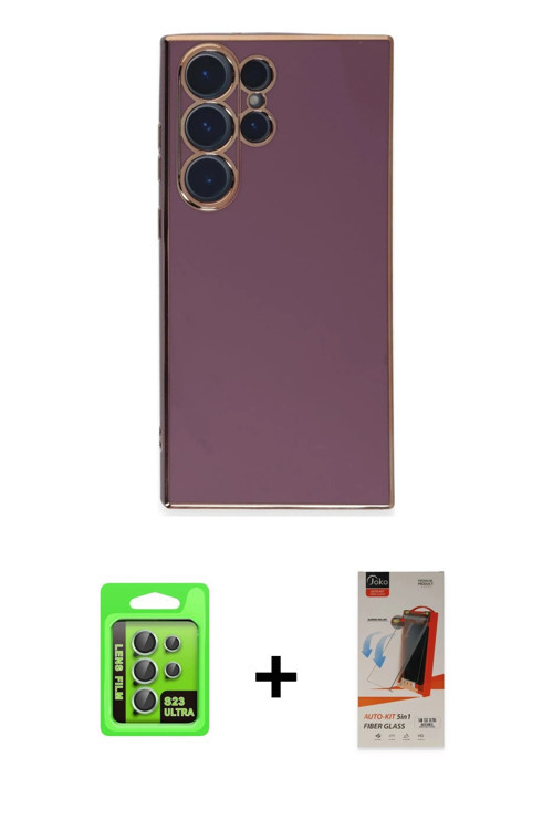 ieg™ Galaxy S23 Ultra Kılıf Yankı Serisi - Siyah AutoKit 5in1 Fiber Hayalet Cam Ekran Koruyucu + Yeş