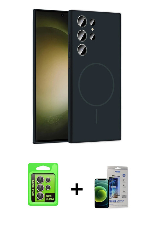 ieg™ Galaxy S23 Ultra Kılıf Yankı Form Serisi - Siyah Durable Full Glue Curved Cam + Lila Raze Metal