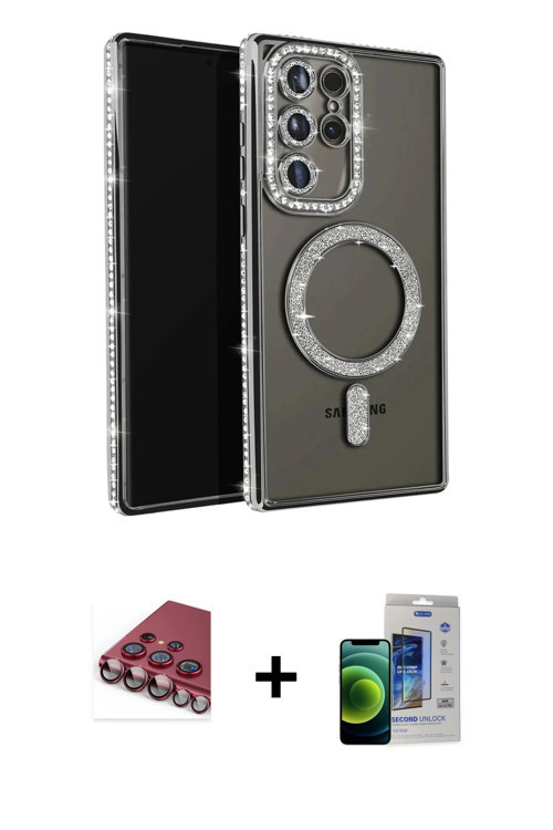 ieg™ Galaxy S23 Ultra Kılıf Zirve Doku Prime - Siyah Durable Full Glue Curved Cam + Kırmızı Valdez M