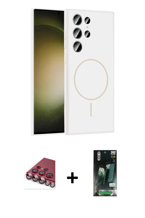 ieg™ Galaxy S23 Ultra Kılıf Yankı Form Serisi - Siyah 360 Mat Full Body Arka Koruyucu + Kırmızı Vald