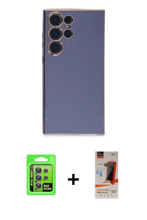 ieg™ Galaxy S23 Ultra Kılıf Yankı Serisi - Siyah AutoKit 5in1 Fiber Hayalet Cam Ekran Koruyucu + Yeş