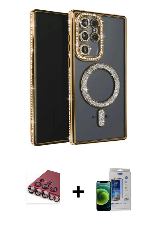 ieg™ Galaxy S23 Ultra Kılıf Zirve Doku Prime - Siyah Durable Full Glue Curved Cam + Kırmızı Valdez M