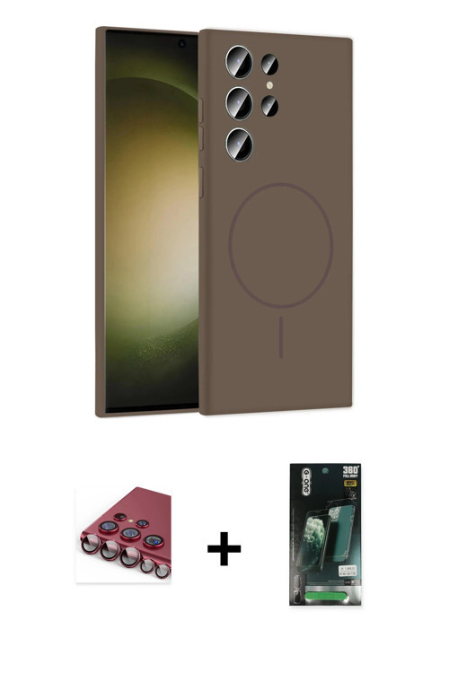 ieg™ Galaxy S23 Ultra Kılıf Yankı Form Serisi - Siyah 360 Mat Full Body Arka Koruyucu + Kırmızı Vald