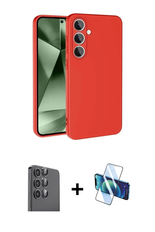 ieg™ Galaxy S24 FE Kılıf Ahenk Serisi - Siyah 3D Antistatik Cam Ekran Koruyucu + Siyah Raze Metal Ka