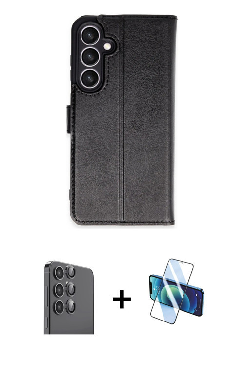 ieg™ Galaxy S24 FE Kılıf Siluet Işık Serisi - Siyah 3D Antistatik Cam Ekran Koruyucu + Siyah Raze Me