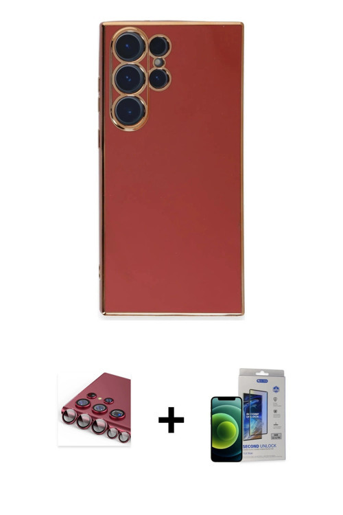 ieg™ Galaxy S23 Ultra Kılıf Yankı Serisi - Siyah Durable Full Glue Curved Cam + Kırmızı Valdez Metal