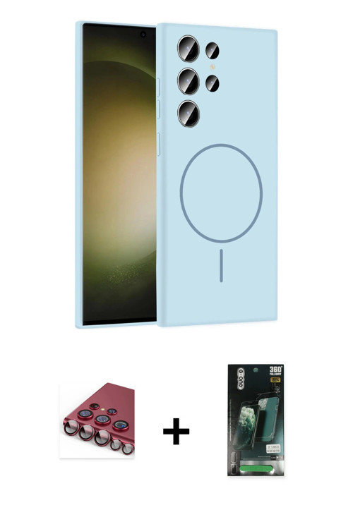 ieg™ Galaxy S23 Ultra Kılıf Yankı Form Serisi - Siyah 360 Mat Full Body Arka Koruyucu + Kırmızı Vald