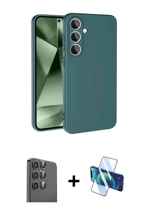 ieg™ Galaxy S24 FE Kılıf Ahenk Serisi - Siyah 3D Antistatik Cam Ekran Koruyucu + Siyah Raze Metal Ka