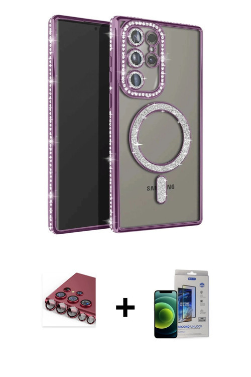 ieg™ Galaxy S23 Ultra Kılıf Zirve Doku Prime - Siyah Durable Full Glue Curved Cam + Kırmızı Valdez M