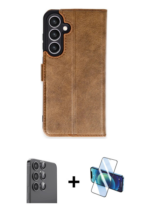 ieg™ Galaxy S24 FE Kılıf Siluet Işık Serisi - Siyah 3D Antistatik Cam Ekran Koruyucu + Siyah Raze Me