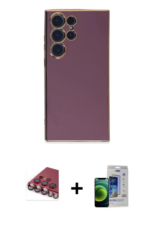 ieg™ Galaxy S23 Ultra Kılıf Yankı Serisi - Siyah Durable Full Glue Curved Cam + Kırmızı Valdez Metal