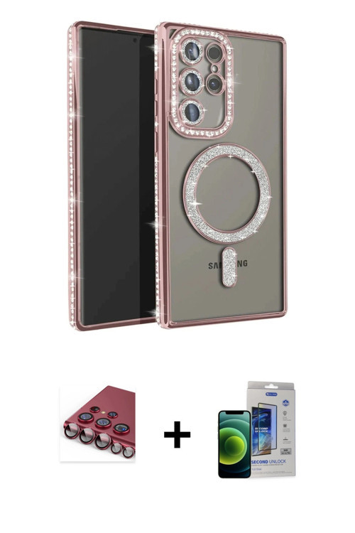 ieg™ Galaxy S23 Ultra Kılıf Zirve Doku Prime - Siyah Durable Full Glue Curved Cam + Kırmızı Valdez M