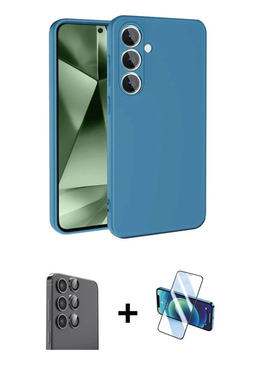 ieg™ Galaxy S24 FE Kılıf Ahenk Serisi - Siyah 3D Antistatik Cam Ekran Koruyucu + Siyah Raze Metal Ka