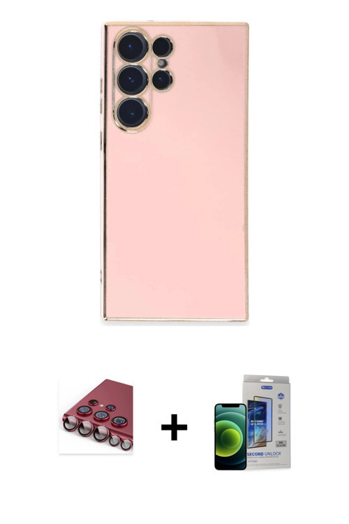 ieg™ Galaxy S23 Ultra Kılıf Yankı Serisi - Siyah Durable Full Glue Curved Cam + Kırmızı Valdez Metal