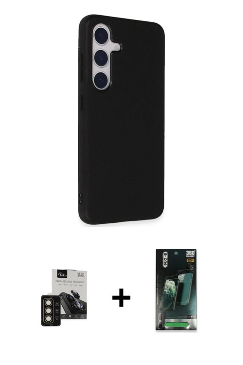 ieg™ Galaxy S24 Kılıf Akış Asil Koleksiyonu - Siyah 360 Mat Full Body Arka Koruyucu + Gold PVD Metal