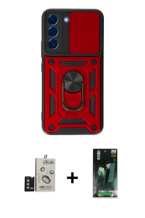 ieg™ Galaxy S24 Kılıf Ahenk Klasik - Şeffaf 360 Full Body Arka Koruyucu + Derin Mor Bilvis Titan Kam