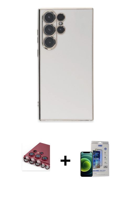 ieg™ Galaxy S23 Ultra Kılıf Yankı Serisi - Siyah Durable Full Glue Curved Cam + Kırmızı Valdez Metal