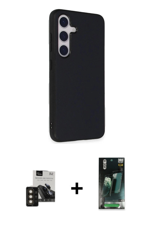 ieg™ Galaxy S24 Kılıf Akış Asil Koleksiyonu - Siyah 360 Mat Full Body Arka Koruyucu + Gold PVD Metal