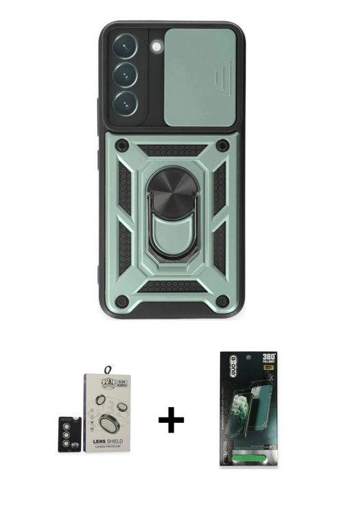 ieg™ Galaxy S24 Kılıf Ahenk Klasik - Şeffaf 360 Full Body Arka Koruyucu + Derin Mor Bilvis Titan Kam