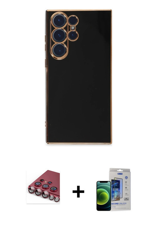 ieg™ Galaxy S23 Ultra Kılıf Yankı Serisi - Siyah Durable Full Glue Curved Cam + Kırmızı Valdez Metal