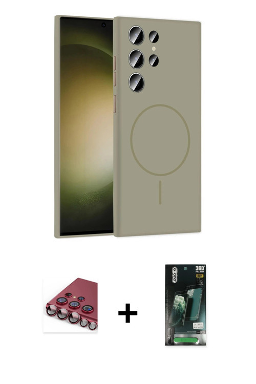 ieg™ Galaxy S23 Ultra Kılıf Yankı Form Serisi - Siyah 360 Mat Full Body Arka Koruyucu + Kırmızı Vald