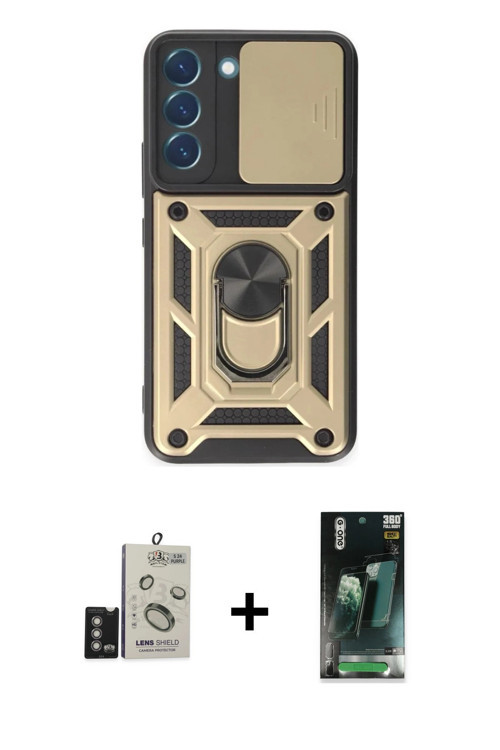 ieg™ Galaxy S24 Kılıf Ahenk Klasik - Şeffaf 360 Full Body Arka Koruyucu + Derin Mor Bilvis Titan Kam