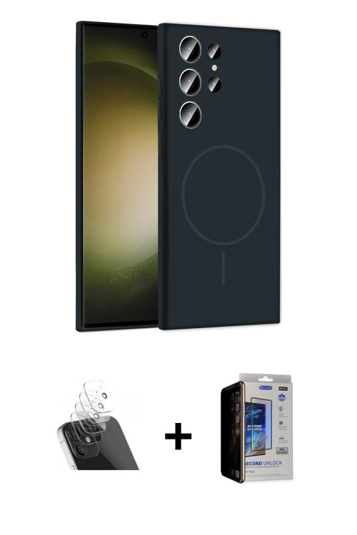 ieg™ Galaxy S23 Ultra Kılıf Yankı Form Serisi - Siyah Durable Full Glue Curved Hayalet Cam + Şeffaf