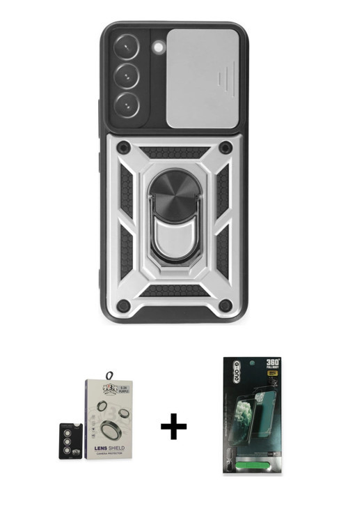 ieg™ Galaxy S24 Kılıf Ahenk Klasik - Şeffaf 360 Full Body Arka Koruyucu + Derin Mor Bilvis Titan Kam