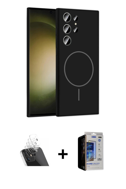 ieg™ Galaxy S23 Ultra Kılıf Yankı Form Serisi - Siyah Durable Full Glue Curved Hayalet Cam + Şeffaf
