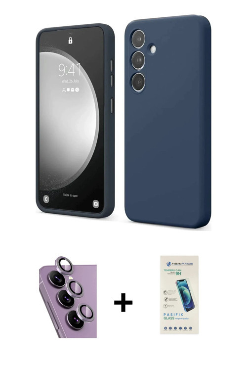 ieg™ Galaxy S24 FE Kılıf Kozmos Yansıma Özel Seri - Şeffaf Pasifik Cam Ekran Koruyucu + Mor Raze Met