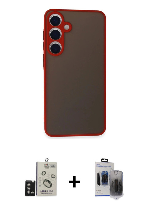 ieg™ Galaxy S24 Kılıf Ahenk Çizgi Serisi - Siyah Vanessa Magic Hayalet Cam + Derin Mor Bilvis Titan