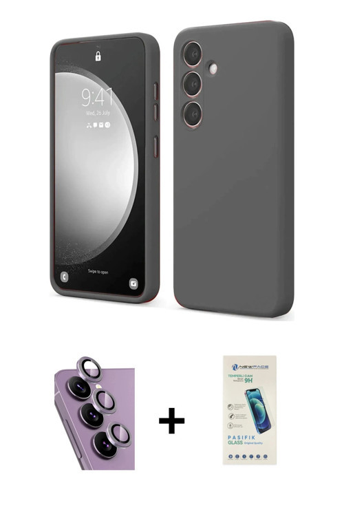 ieg™ Galaxy S24 FE Kılıf Kozmos Yansıma Özel Seri - Şeffaf Pasifik Cam Ekran Koruyucu + Mor Raze Met
