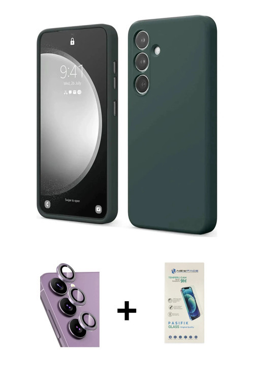 ieg™ Galaxy S24 FE Kılıf Kozmos Yansıma Özel Seri - Şeffaf Pasifik Cam Ekran Koruyucu + Mor Raze Met