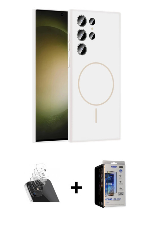 ieg™ Galaxy S23 Ultra Kılıf Yankı Form Serisi - Siyah Durable Full Glue Curved Hayalet Cam + Şeffaf