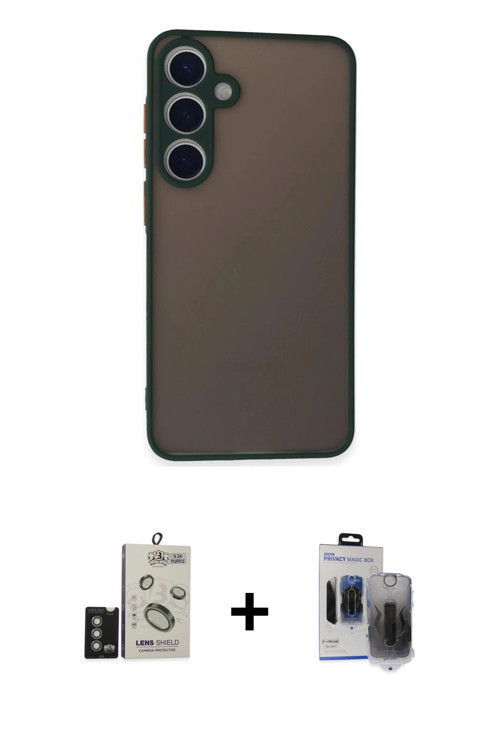 ieg™ Galaxy S24 Kılıf Ahenk Çizgi Serisi - Siyah Vanessa Magic Hayalet Cam + Derin Mor Bilvis Titan