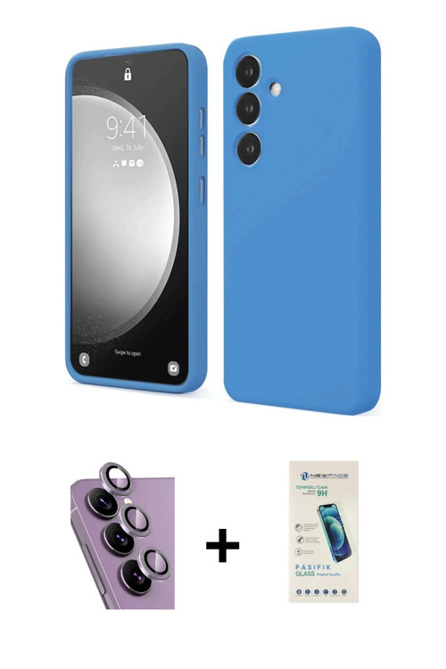 ieg™ Galaxy S24 FE Kılıf Kozmos Yansıma Özel Seri - Şeffaf Pasifik Cam Ekran Koruyucu + Mor Raze Met