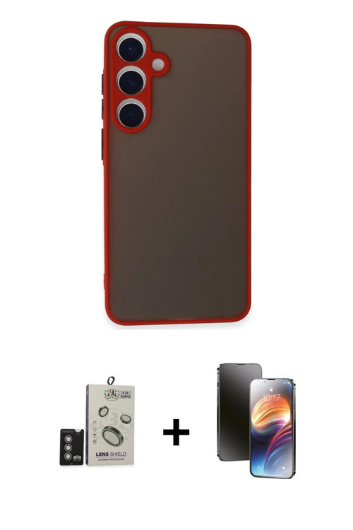 ieg™ Galaxy S24 Kılıf Ahenk Çizgi Serisi - Siyah 3D Antistatik Mat Seramik Nano Ekran Koruyucu + Der