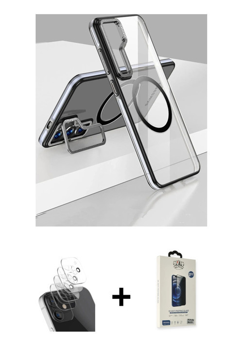 ieg™ Galaxy S24 Kılıf Nova Doku - Siyah Bilvis Hayalet Cam Ekran Koruyucu + Şeffaf Kamera Lens Korum