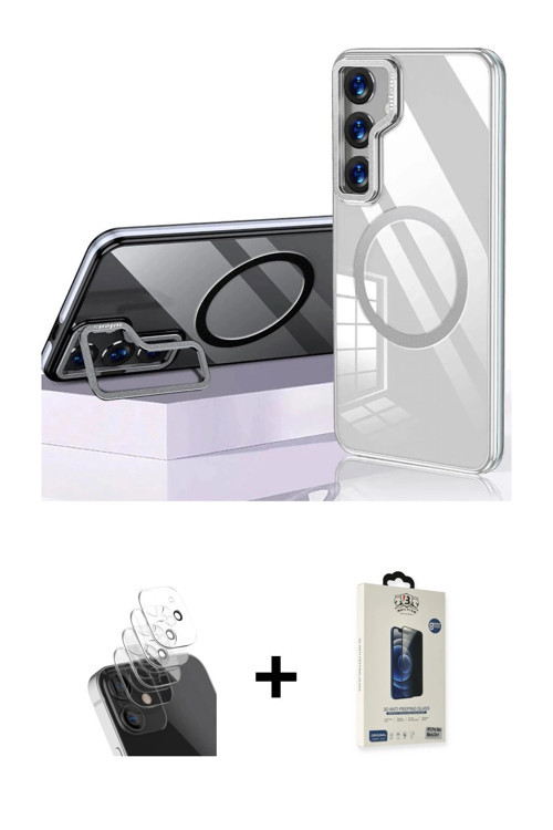 ieg™ Galaxy S24 Kılıf Nova Doku - Siyah Bilvis Hayalet Cam Ekran Koruyucu + Şeffaf Kamera Lens Korum