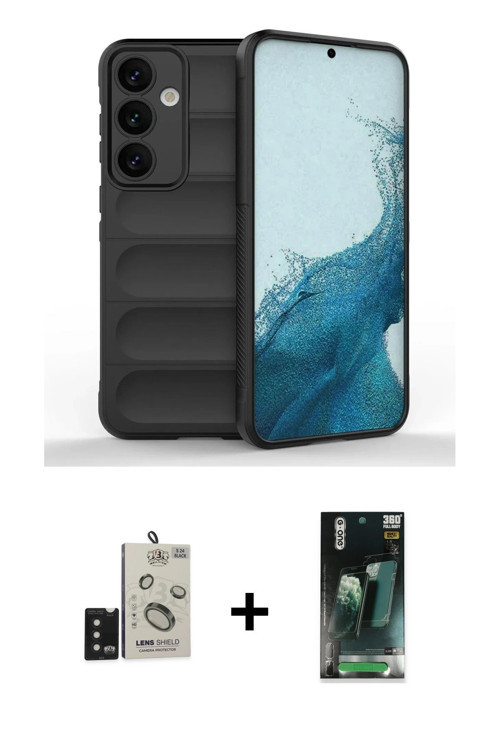 ieg™ Galaxy S24 Kılıf Atlas Koleksiyonu - Şeffaf 360 Full Body Arka Koruyucu + Siyah Bilvis Titan Ka