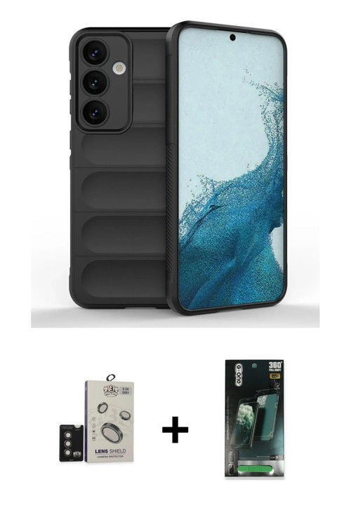 ieg™ Galaxy S24 Kılıf Atlas Koleksiyonu - Siyah 360 Mat Full Body Arka Koruyucu + Titanyum Gri Bilvi