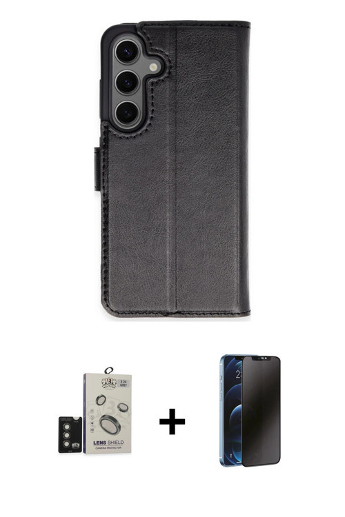 ieg™ Galaxy S24 Kılıf Siluet Işık Serisi - Siyah 3D Antistatik Hayalet Cam Ekran Koruyucu + Titanyum