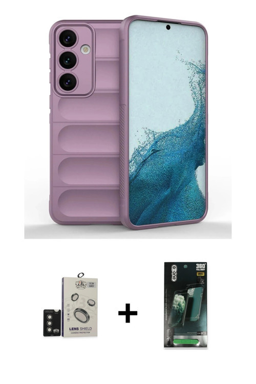 ieg™ Galaxy S24 Kılıf Atlas Koleksiyonu - Siyah 360 Mat Full Body Arka Koruyucu + Titanyum Gri Bilvi
