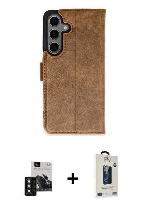 ieg™ Galaxy S24 Kılıf Siluet Işık Serisi - Siyah Bilvis Hayalet Cam Ekran Koruyucu + Titan Gri PVD M